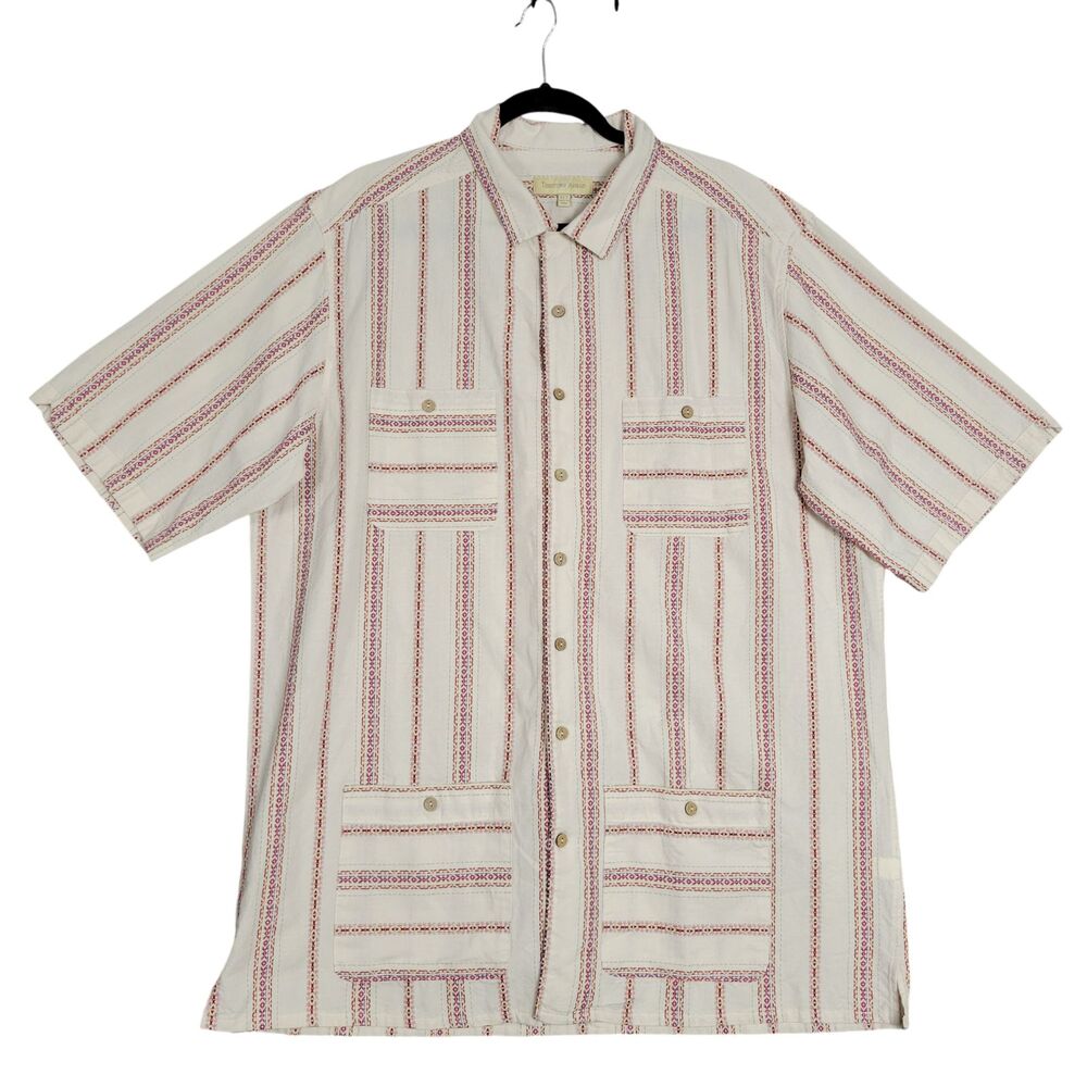 TERRITORY AHEAD Cream Red Western Short Sleeve Southwestern Button Up SIZE XLT